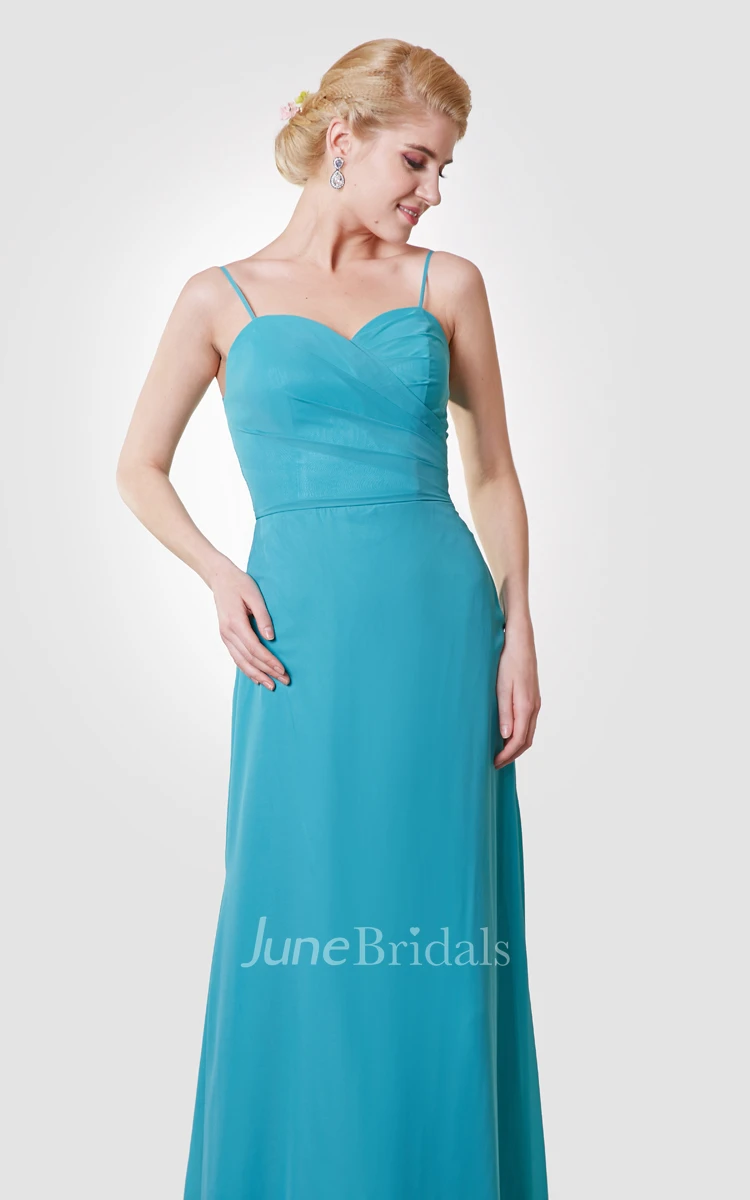 Sexy Spaghetti Straps Sheath Chiffon Gown With V-back