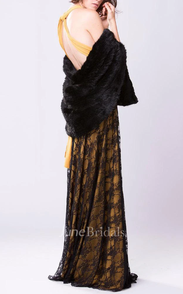 Mustard Yellow Boho Vintage Lace Long Bridesmaid Dress