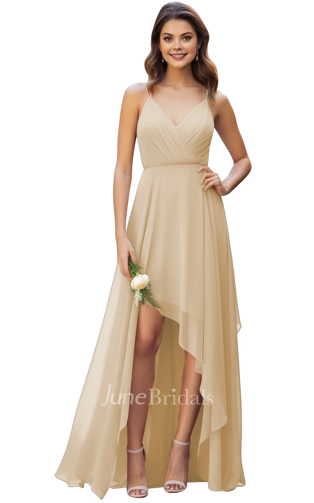 Gorgeous A-Line Spaghetti V-neck Chiffon Bridesmaid Dress