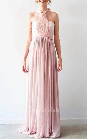 Pleated Floor-Length Chiffon Dress With Bow