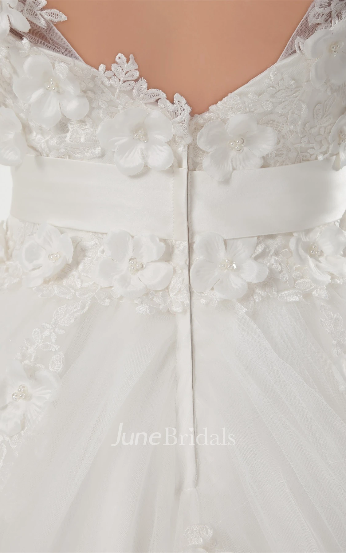 Fairy Caped-Sleeve Lace Ball Gown with Tulle Overlay