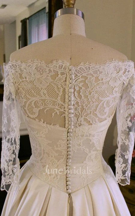 Off-The-Shoulder Lace Satin Floor-Length Dress With Court Train