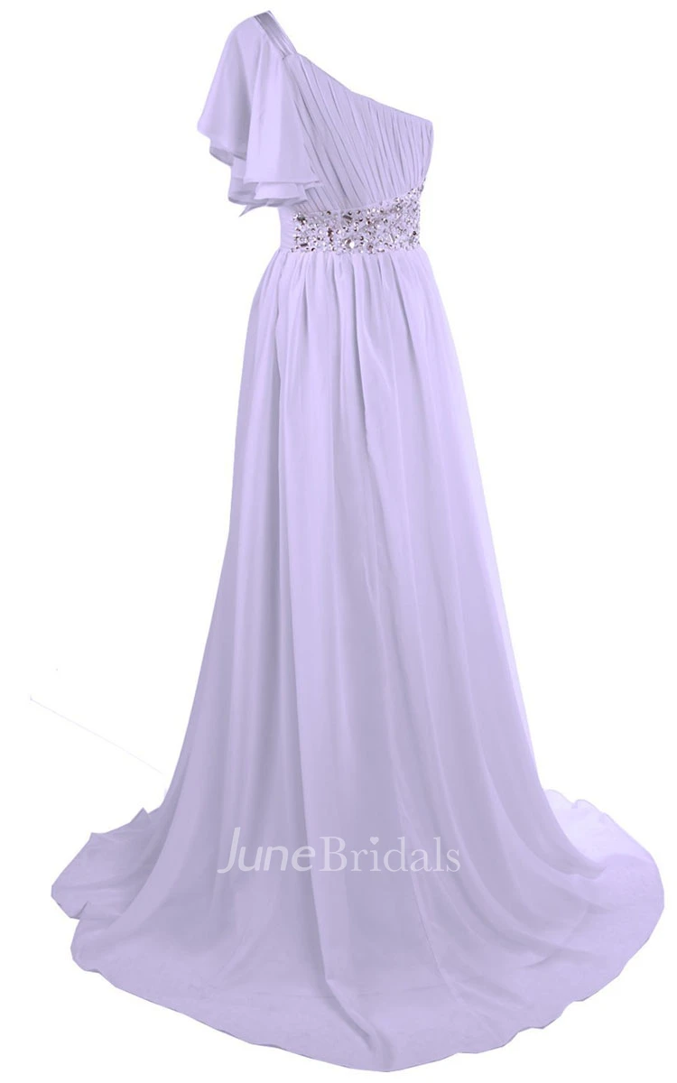 One-shoulder Petal Chiffon A-line Gown With Beaded Band