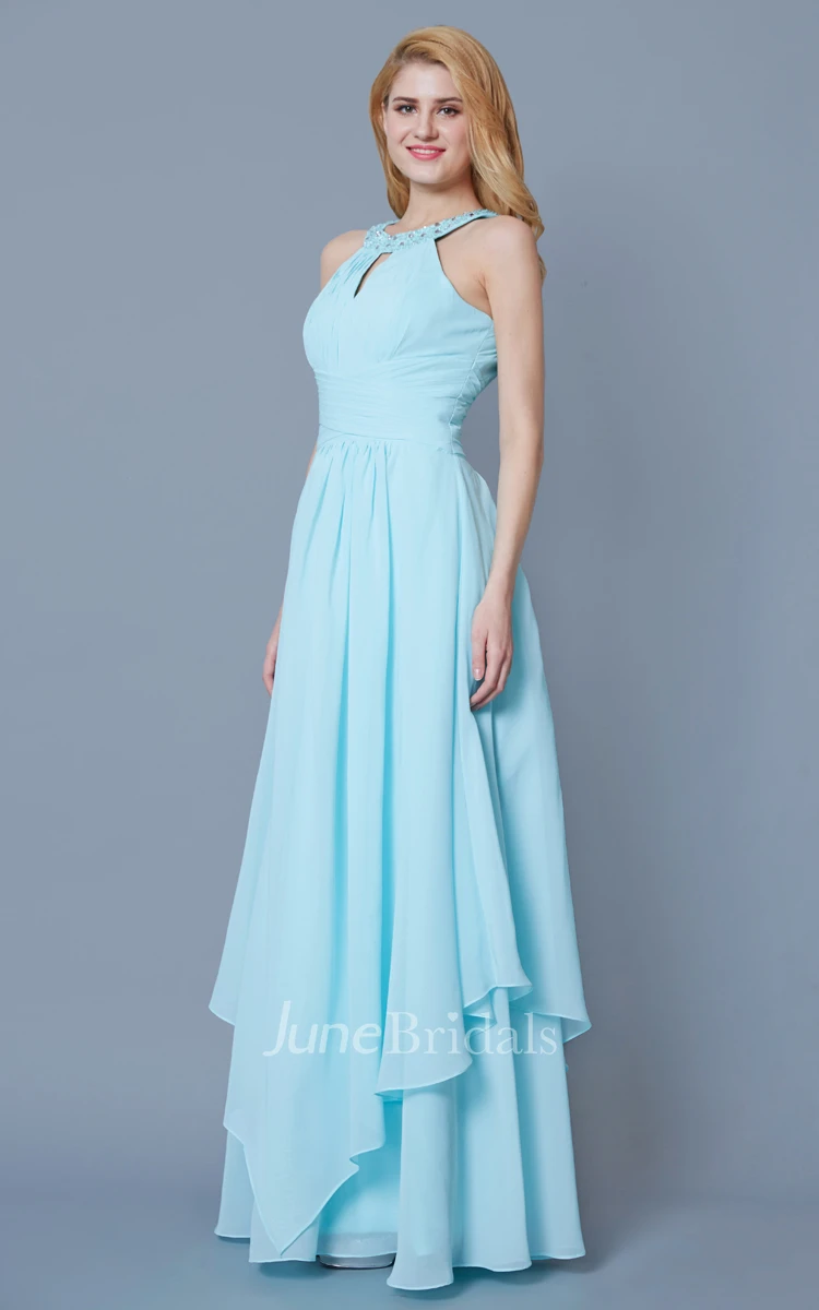 High Neck Empire Chiffon Prom Dress with keyhole Back