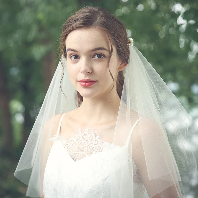 Elegant Tulle Elbow Veil with Beads