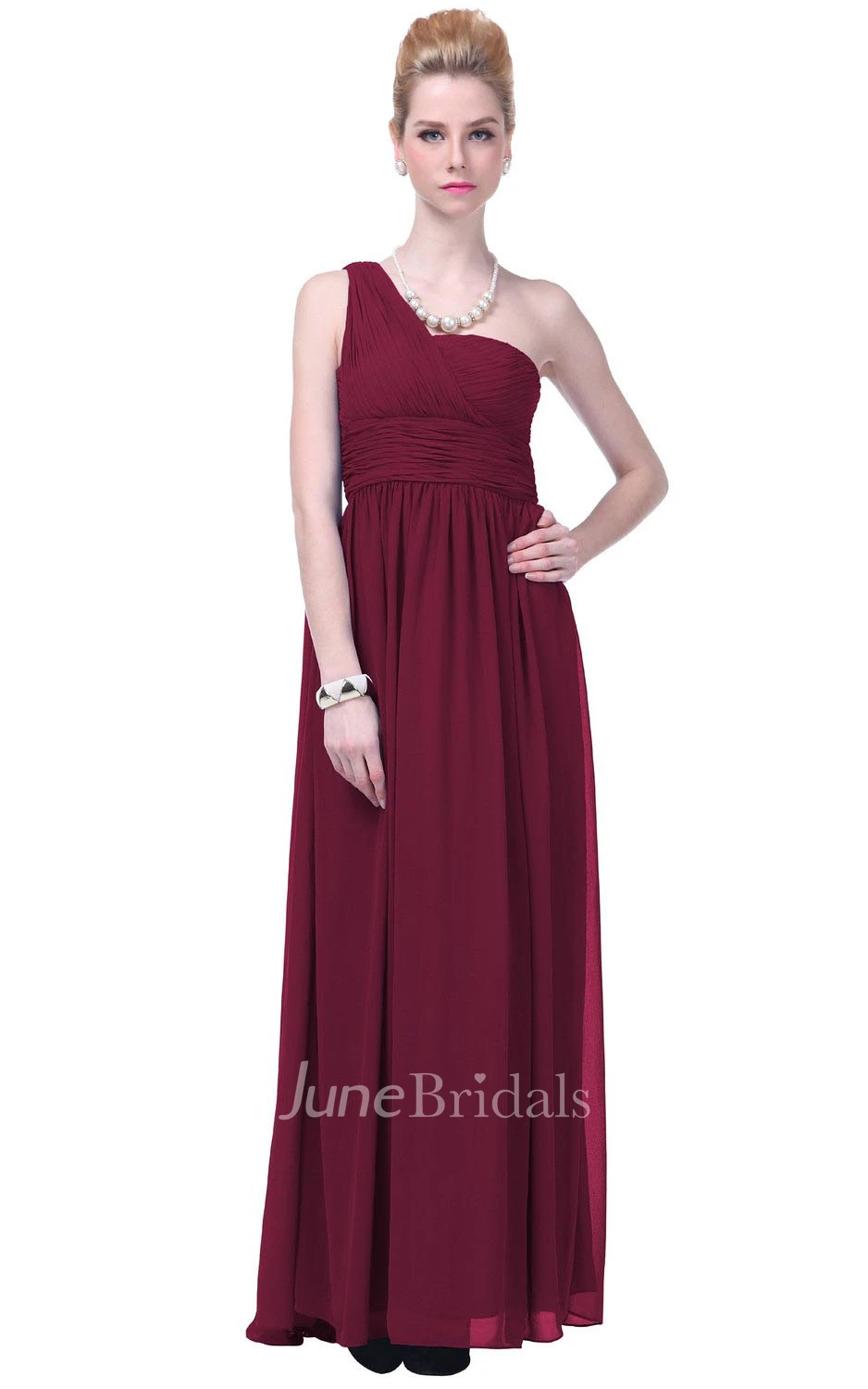 One-shoulder Asymmetrical Bodice Long Pleated Chiffon Dress