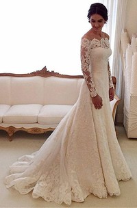 Vintage Off-the-shoulder A-line Lace Gown With Pleats