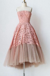 Strapless A-line Knee-Length Lace Tulle Dress