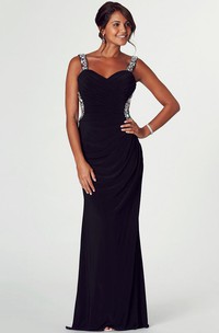 Sheath Straps Floor-Length Beaded Chiffon Prom Dress With Backless Style And Side Draping