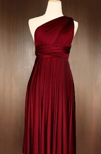 Short Straight Hem Wine Red Convertible Wrap Dress