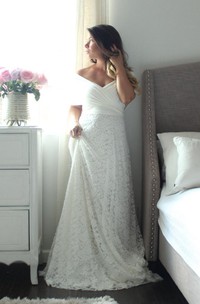 Long A-Line Lace Wedding Dress With Wrapped Bodice