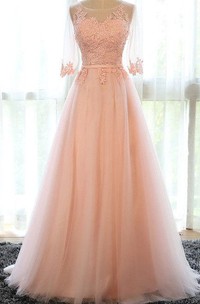 A-line Scoop Long Sleeve Tulle Dress