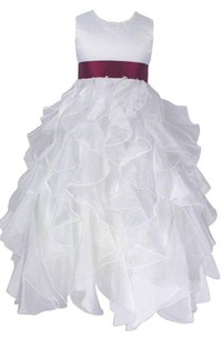 Sleeveless A-line Dress With Cascade Ruffles and Bow