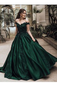 Ball Gown Off-the-shoulder Sleeveless Floor Length Lace Satin Dress