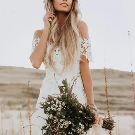 Vintage Country Mermaid Boho Lace Wedding Dress Rustic Cowgirl Off-the ...