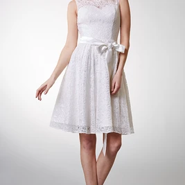 Bateau Neck Lace Knee-length Bridesmaid Dress - June Bridals