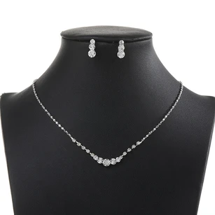 Simple Rhinestone Necklace and Earrings Bridal Jewelry Set