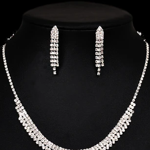 Classic Bridal and Cocktail Party Rhinestone Necklace and Earrings Jewelry Set