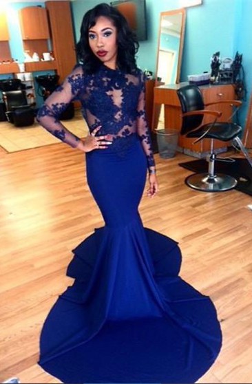 royal blue fishtail prom dress