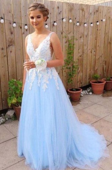 baby blue long formal dress