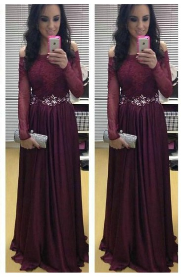 long sleeve burgundy gown