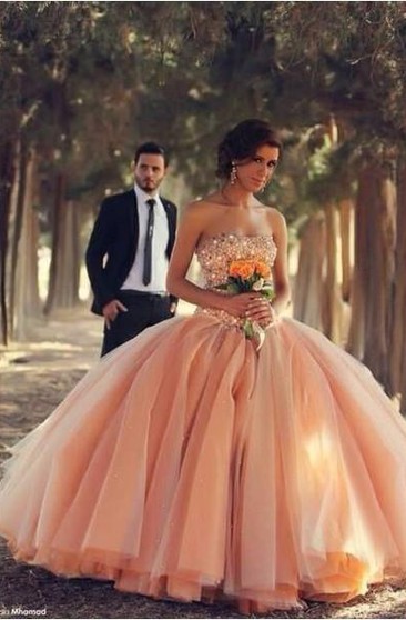 peach bridal gown