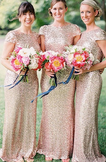 gold bridesmaid dresses with sleeves