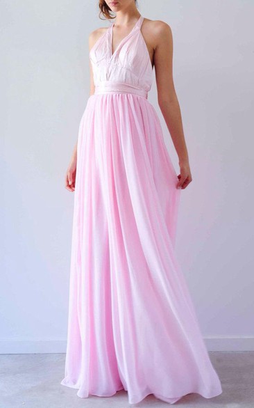 Beautiful Baby Pink Halter Neck Gown Dress