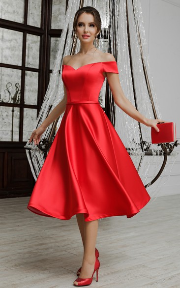 Modern A-Line Off-the-shoulder Satin Evening Dress