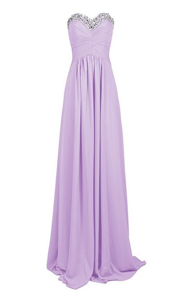 Sweetheart Long Chiffon Dress With Sequined Bustline