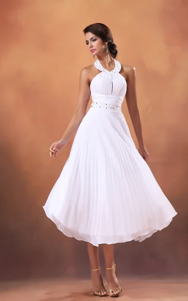 Tea-Length A-Line Dress With Draping And Crystal Detailing