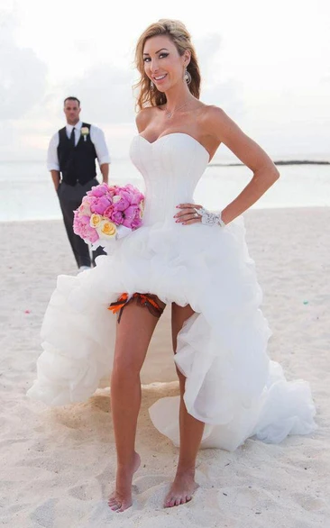 Stunning Sweetheart High-low Organza Dress With Ruching and Ruffle