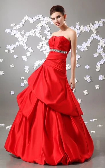 Stunning A-Line Exquisite Strapless Ball Gown With Crystal Detailing