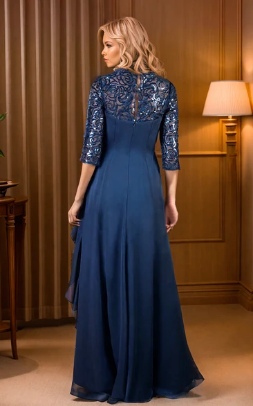 Elegant Modest Dark Navy Blue Half Sleeve MOB Mother Of The Bride