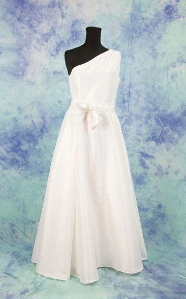 One Shoulder Taffeta Wedding Dress With Bow