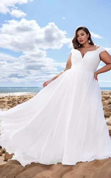 2023 Plus Size A-Line Chiffon Sleeveless Wedding Dress Simple Sexy Elegant Ethereal Floor-length V-neck Beach
