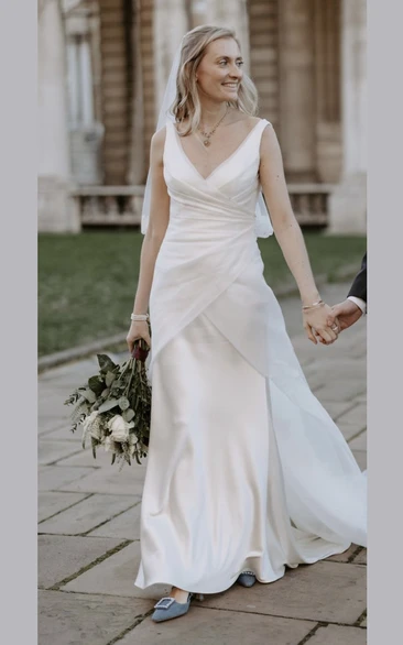 Casual Ruching Chiffon Straps Bridal Gown Sleeveless Sweep Train Low-V Back