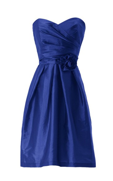 Sweetheart Asymmetrical Ruched Bodice Knee-length Satin Dress