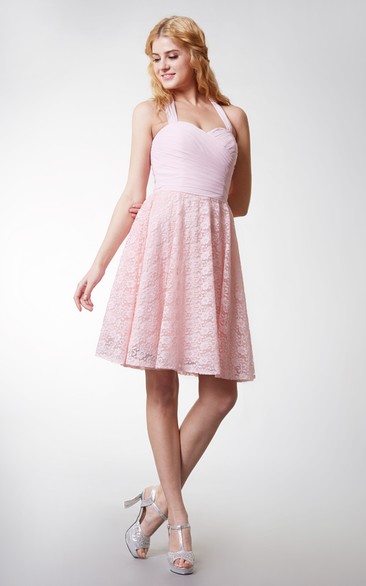Sassy Sleeveless A-line Lace Dress With Ruching