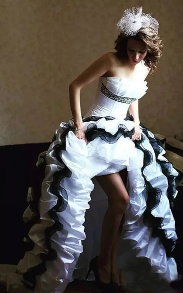 A-Line Strapless Taffeta High-Low Sleeveless Wedding Dress with Corset Back