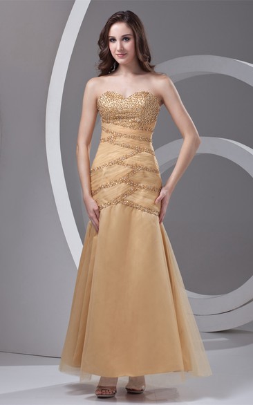 Sweetheart Ankle-Length Column A-Line Gown with Crystal