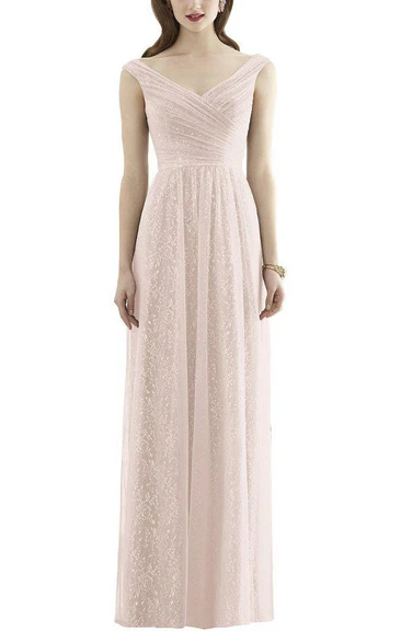 V-neck Ruched Sequin Long Bridesmaid Dress with Tulle
