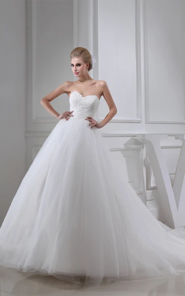 Sweetheart A-Line Ball Gown with Appliques and Tulle Overlay