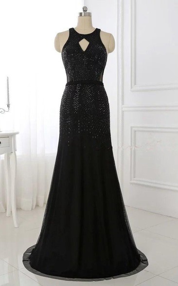 Trumpet Long Chiffon Dress With Beading And Open Back