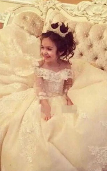 Ball Gown Off-the-shoulder Illusion Sleeves Flower Girl Dress