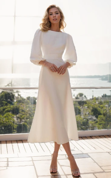 Tea-length Long Sleeve Bridal Gown ...