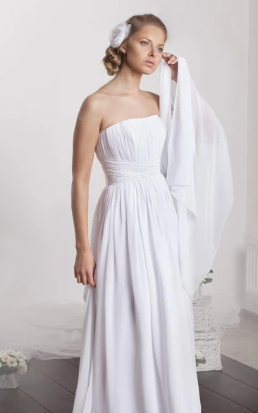 Strapless Chiffon Floor-Length Dress With Ruching