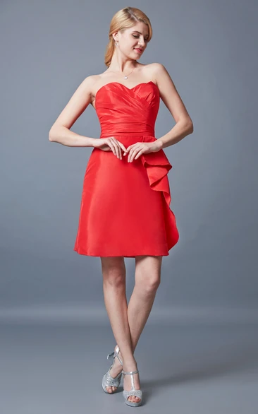Strapless Sweetheart Short Satin Dress With Ruching