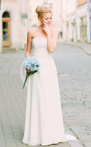 Chiffon Satin Lace Lace-Up Corset Back Wedding Dress