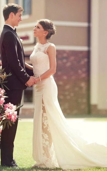 Bateau Sleeveless Chiffon Floor-Length Wedding Dress With Appliques